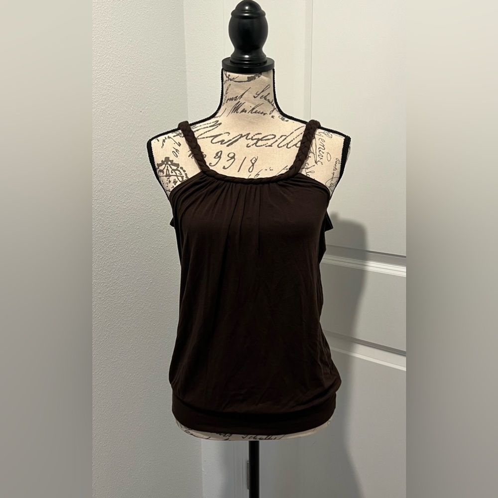Vintage Grass Collection Double Layered Braided Tank Top with Banded Hem